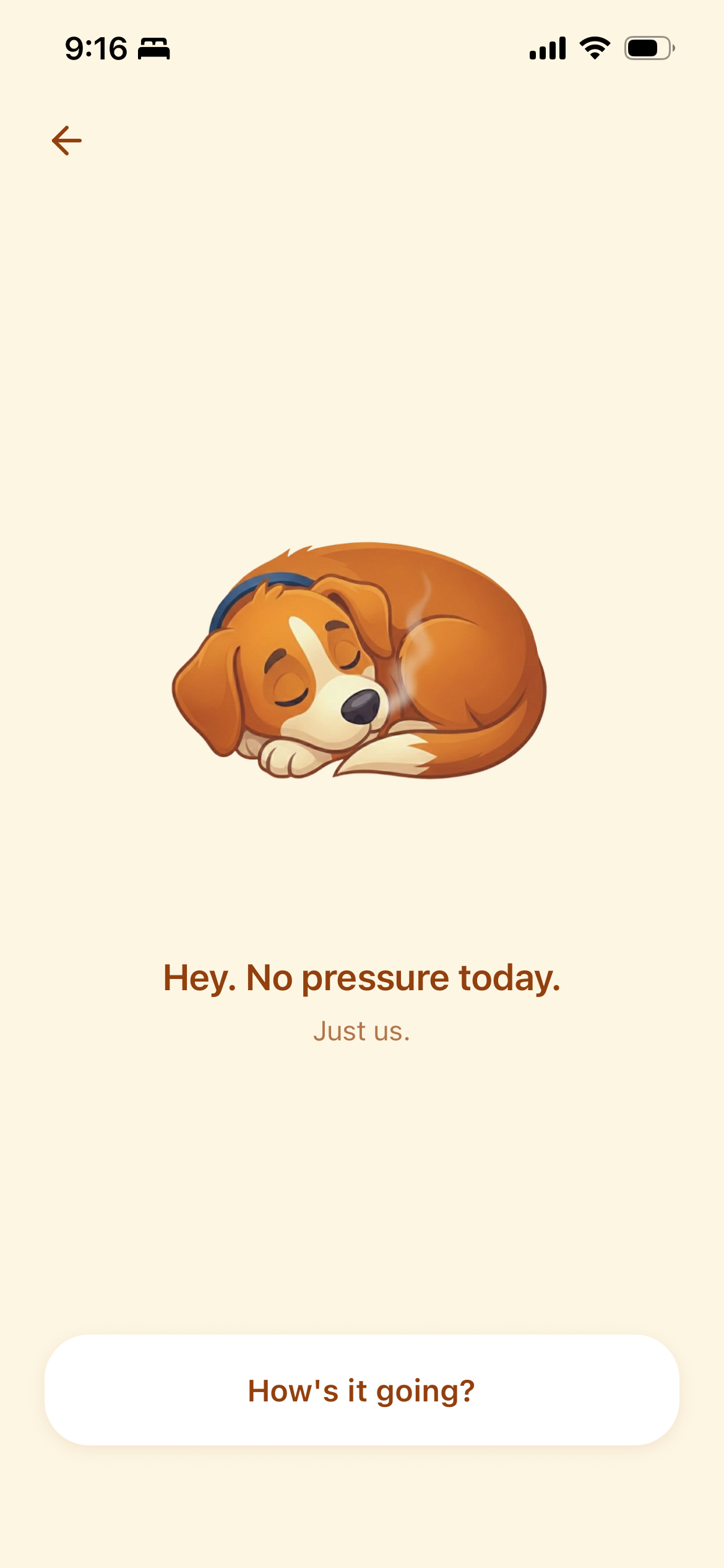 ADHD productivity app - No pressure today screen